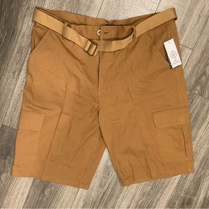 Men's Brown Belted Twill Cargo Shorts Classic Workwear Style Wicked Stitch sz 40